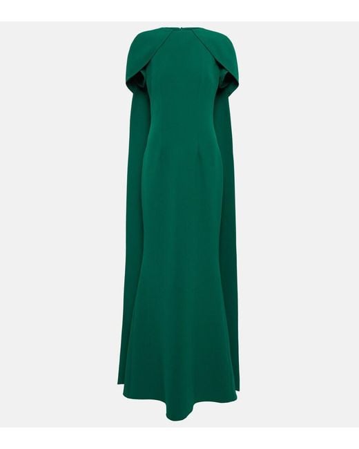 Safiyaa Green Ginkgo Cape-detail Crepe Gown