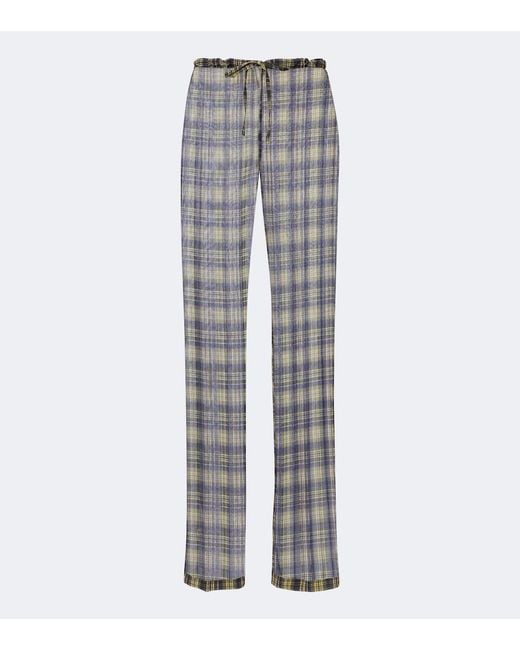 Dries Van Noten Gray Semi-Sheer Checked Wide-Leg Pants