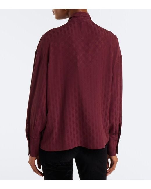 Etro Purple Tie-Neck Paisley Jacquard Blouse