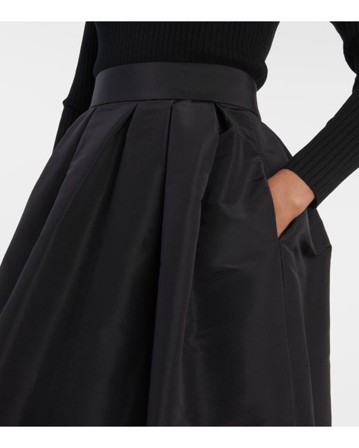 Carolina Herrera Black High-rise Silk Midi Skirt