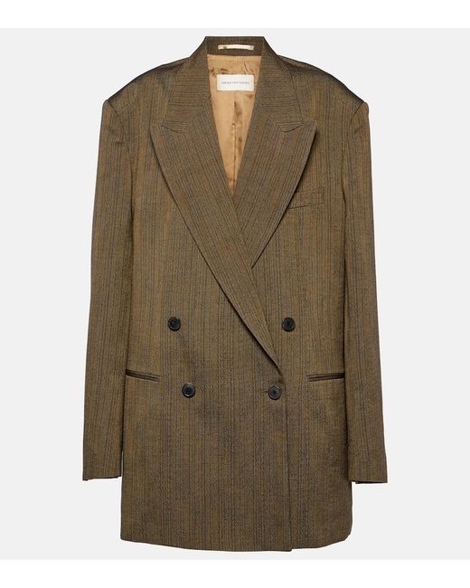 Dries Van Noten Green Double-Breasted Cotton-Blend Blazer