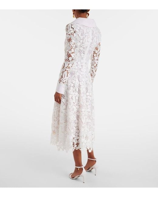 Oscar de la Renta White Guipure Lace Midi Dress