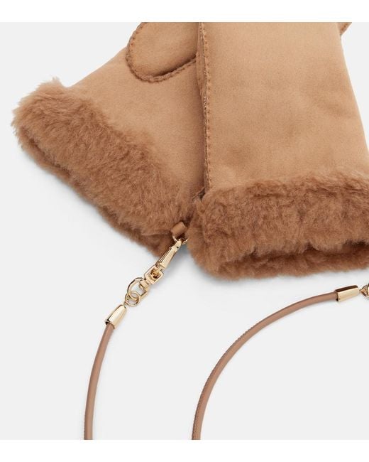 Max Mara White Sand Shearling-Lined Mittens