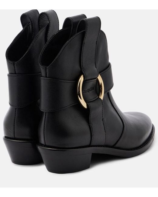 See By Chloé Black Leather Western Cowboy Boots Leather