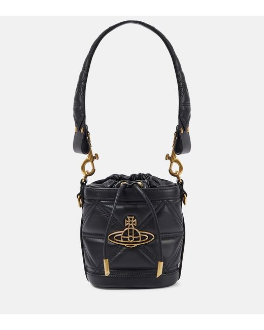 Vivienne Westwood Black Kitty Small Leather Bucket Bag