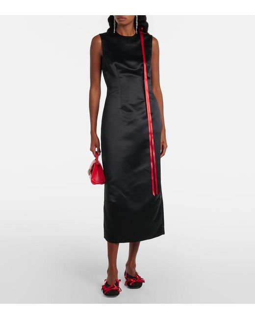 Simone Rocha Black Bow-Detail Satin Midi Dress