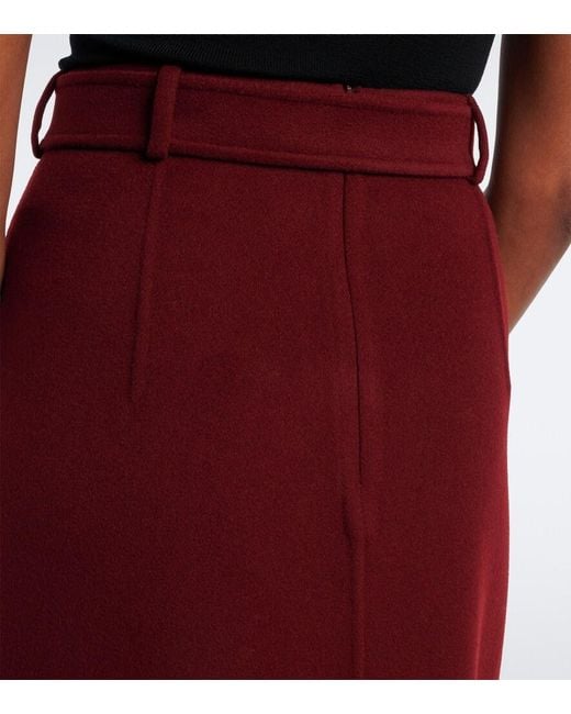 Max Mara Red Belted Virgin Wool Pencil Skirt