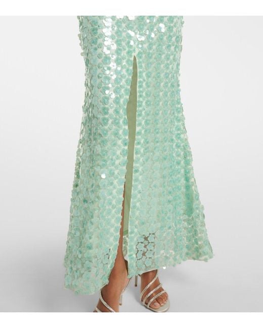 La Fuori Green Sequined Caped Open-Back Gown