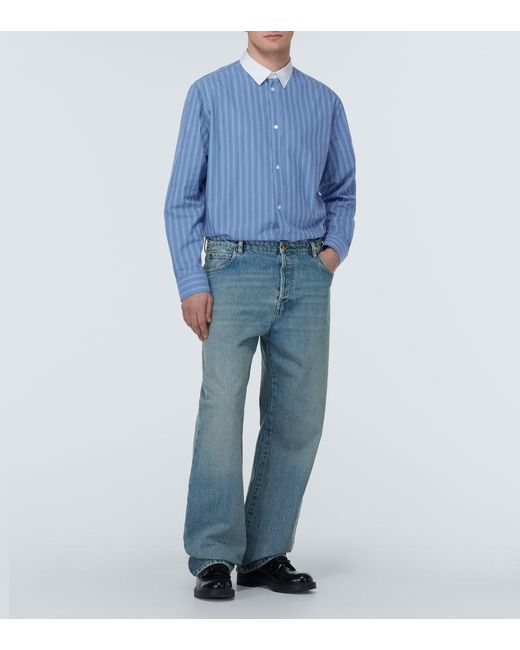 Camicia in popeline di cotone a righe di Loewe in Blue da Uomo