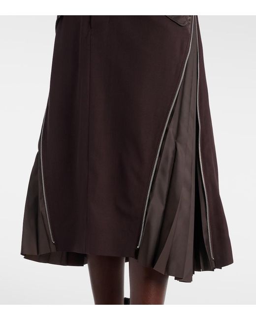 Sacai Brown Pleated Midi Skirt