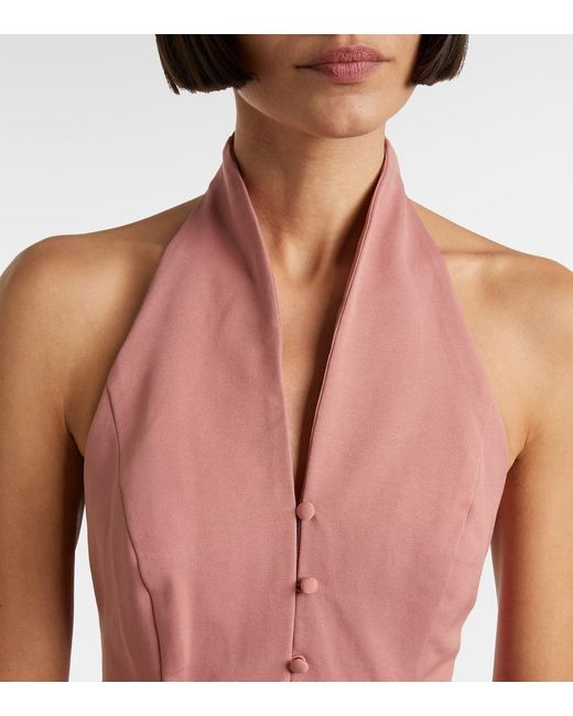 Staud Pink Stella Halterneck Cotton-Blend Gown
