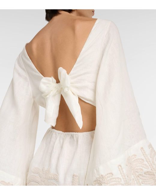 Robe brodee en lin et coton Johanna Ortiz en coloris White