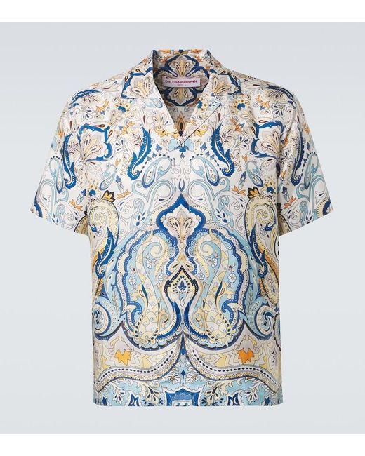 Orlebar Brown Blue Maitan Paisley Silk Shirt for men