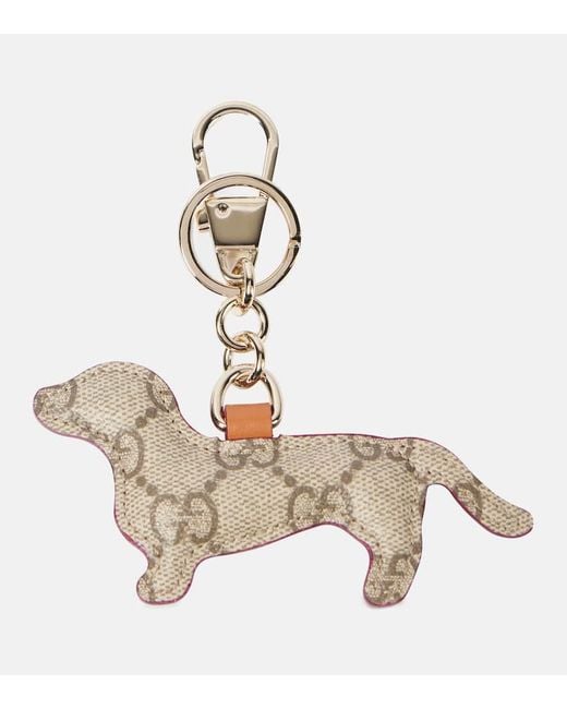 Llavero De Lona Gg Con Piel Gucci de color White