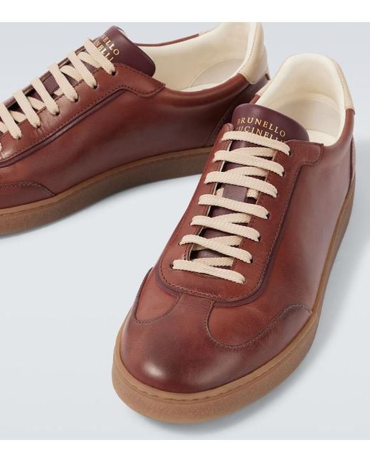 Brunello Cucinelli Brown Leather Sneakers for men