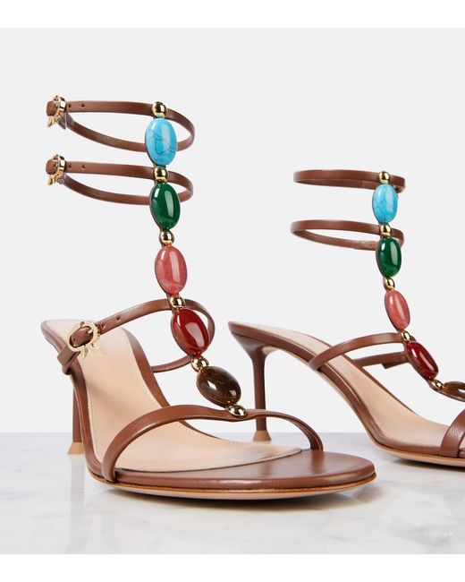 Gianvito Rossi Pink Shanti 70 Embellished Leather Sandals