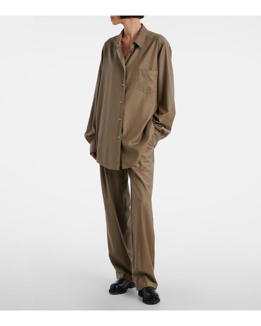 The Row Natural Sorina High-Rise Virgin Wool Pants