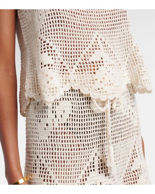 Anna Kosturova White Rose Crochet Cotton Top