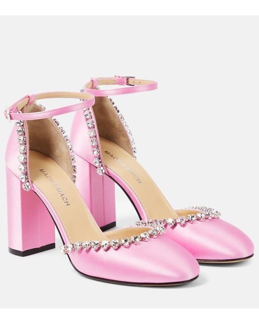 Mach & Mach Pink Audrey Crystal-embellished Satin Pumps