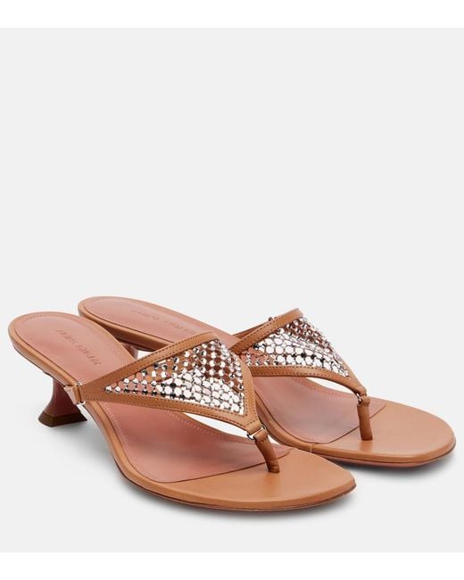AMINA MUADDI Pink Cameron 45 Embellished Thong Sandals