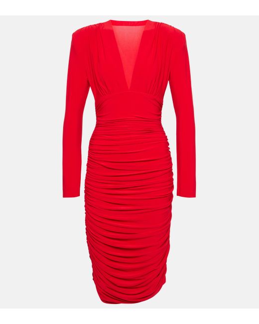 Norma Kamali Red Ruched Midi Dress