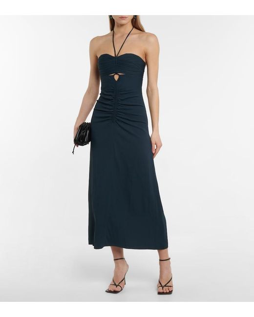 Self-Portrait Blue Cutout Ruched Halterneck Maxi Dress