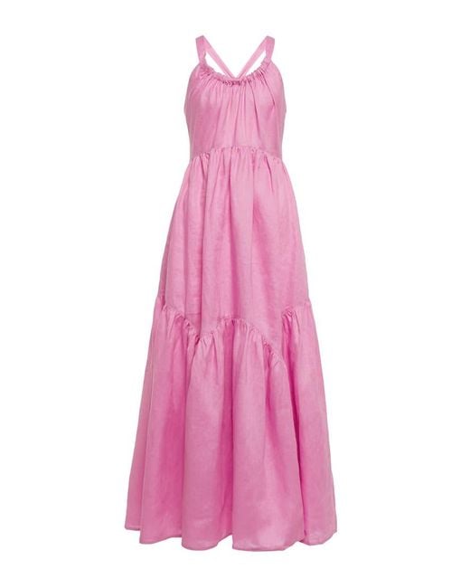 Lee Mathews Pink Ali Linen Maxi Dress