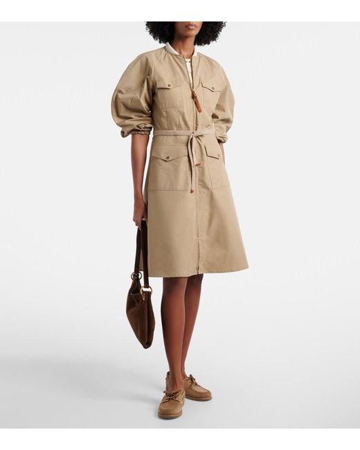 Moncler Natural Belted Cotton-Blend Poplin Midi Dress
