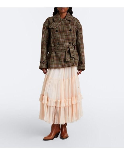 Chloé Brown Checked Wool And Cotton-Blend Peacoat