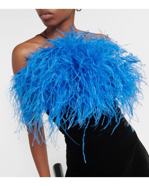 Rasario Blue Feather-trimmed Gown