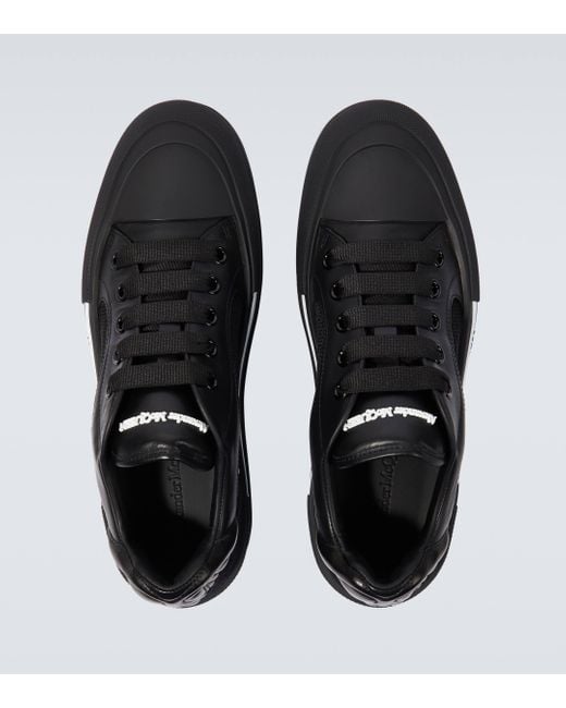 Alexander McQueen Black Plimsoll Deck Leather-trimmed Sneakers for men