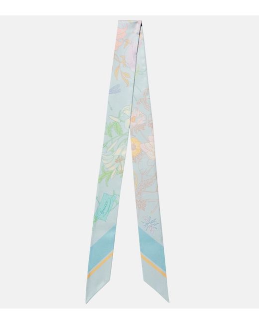 Gucci Blue Flora Silk Twill Scarf