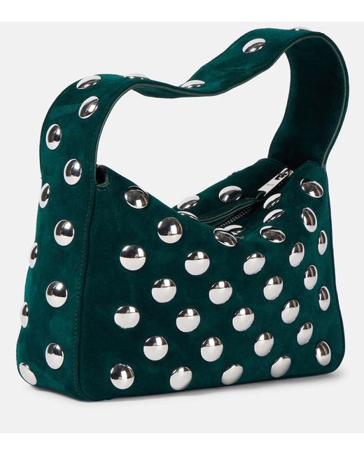 Khaite Green Elena Small Studded Suede Shoulder Bag