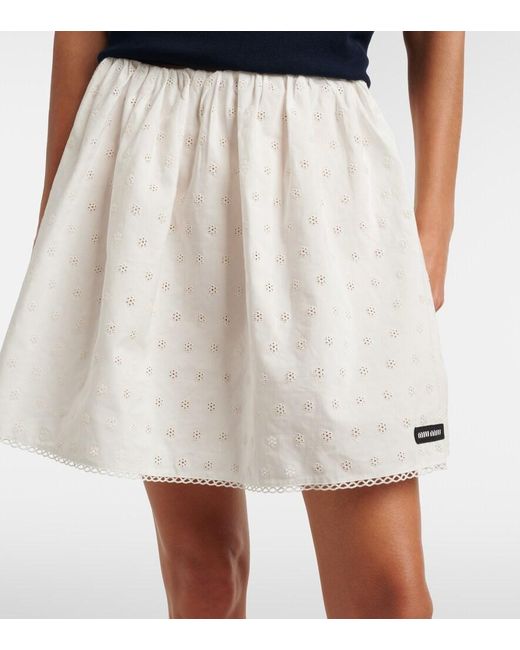 Miu Miu White Cotton And Linen-Blend Poplin Miniskirt