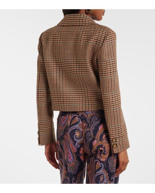 Etro Brown Houndstooth Cropped Wool Blazer