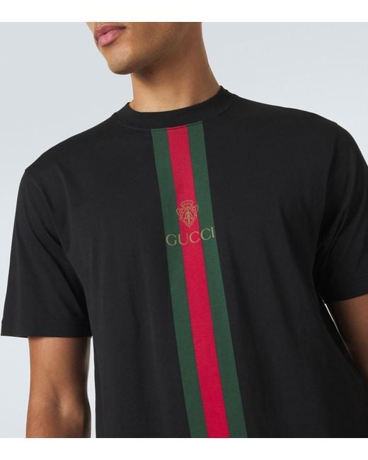 Gucci Black Web Stripe Cotton T-Shirt for men