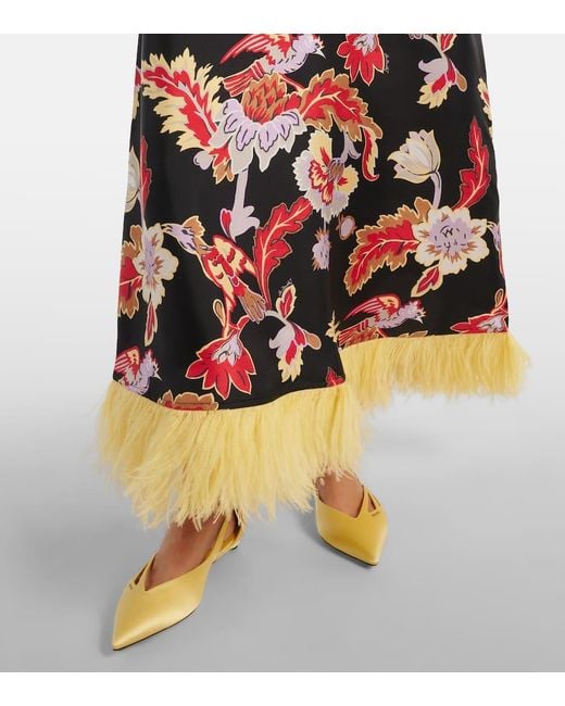 Vestido Largo Swing De Seda Con Plumas LaDoubleJ de color White