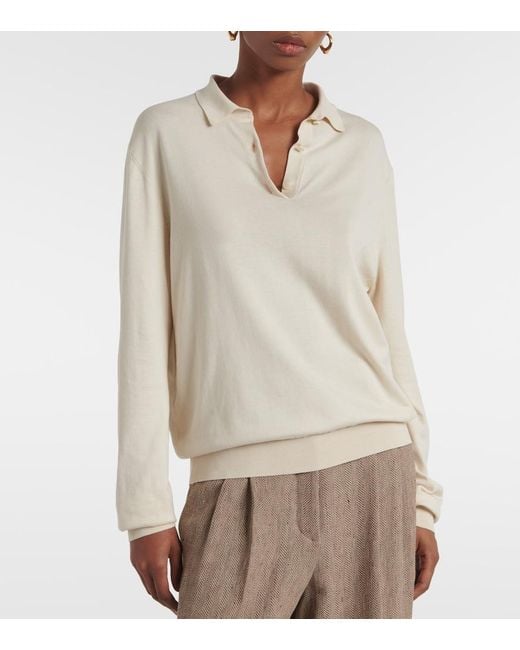 Loro Piana White Ice Wish Knitted Cotton Polo Shirt