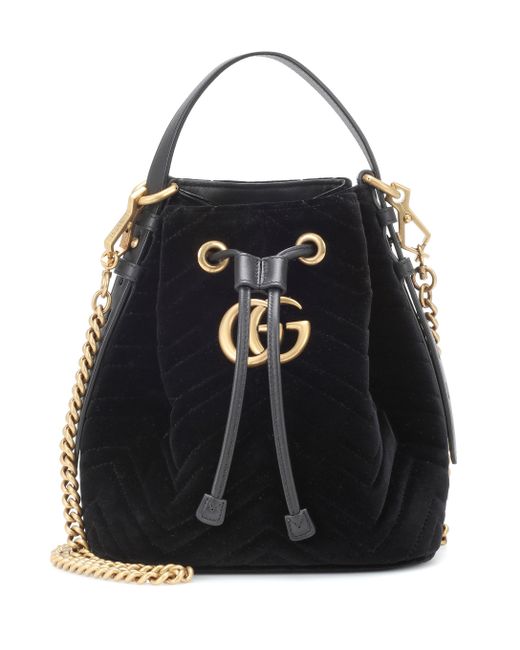 Gucci Black GG Marmont Velvet Bucket Bag