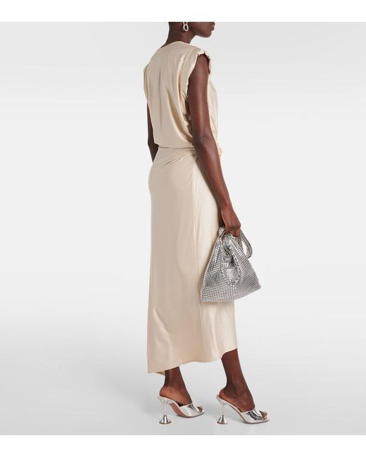 Rabanne Natural Draped Asymmetric Urania Midi Dress