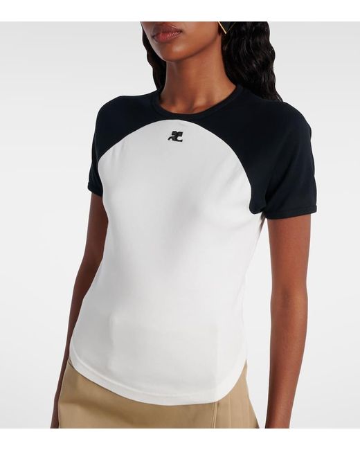 Courreges Black T-Shirt Circle Contrast Aus Baumwoll-Jersey