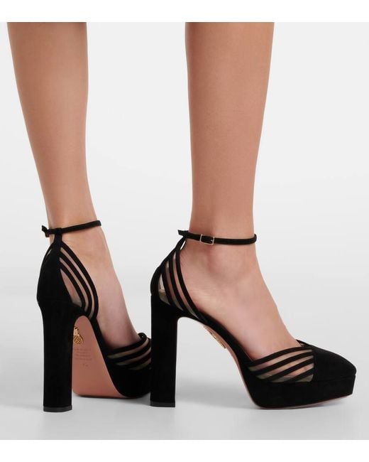 Aquazzura Black Alana Suede And Mesh Platform Pumps