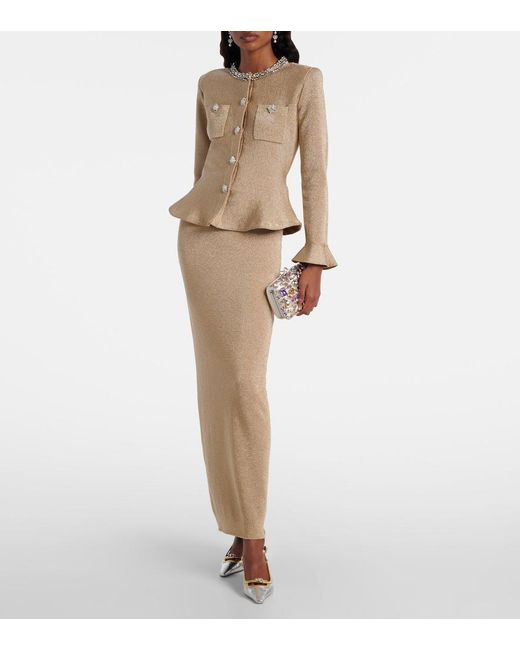 Self-Portrait Natural Crystal-Embellished Peplum Lame Maxi Dress