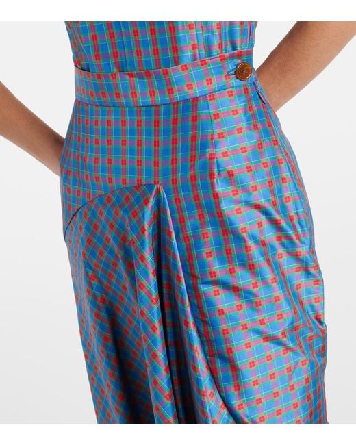 Vivienne Westwood Blue Checked Ruffled Silk-Blend Maxi Skirt