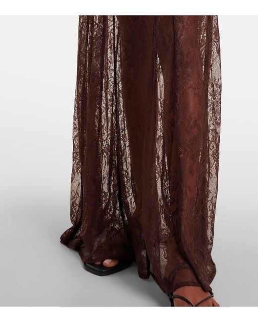 Adriana Degreas Purple Open-Back Sheer Lace Maxi Dress