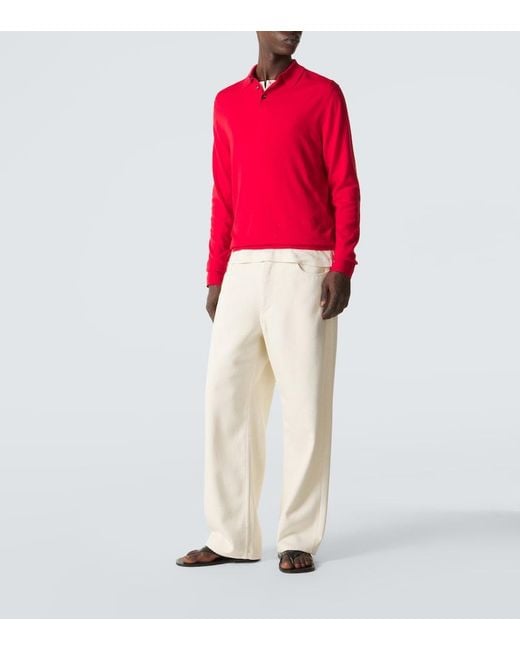 Auralee White Silk Denim Wide-Leg Pants for men