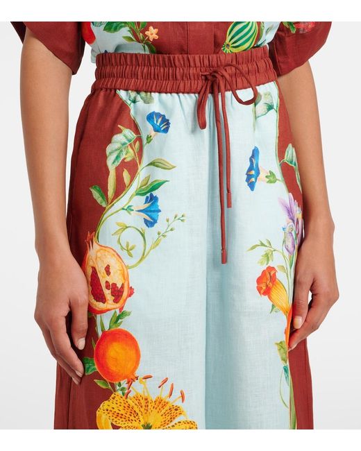 ALÉMAIS Blue Dahlia Floral Linen Wide-Leg Pants