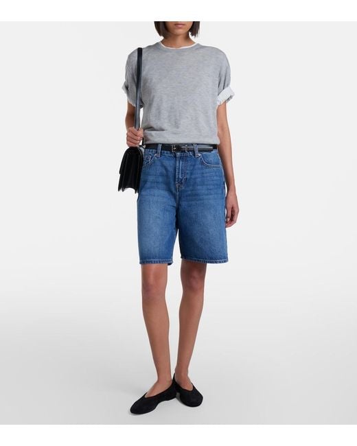 7 For All Mankind Blue Lola Distressed Denim Bermuda Shorts