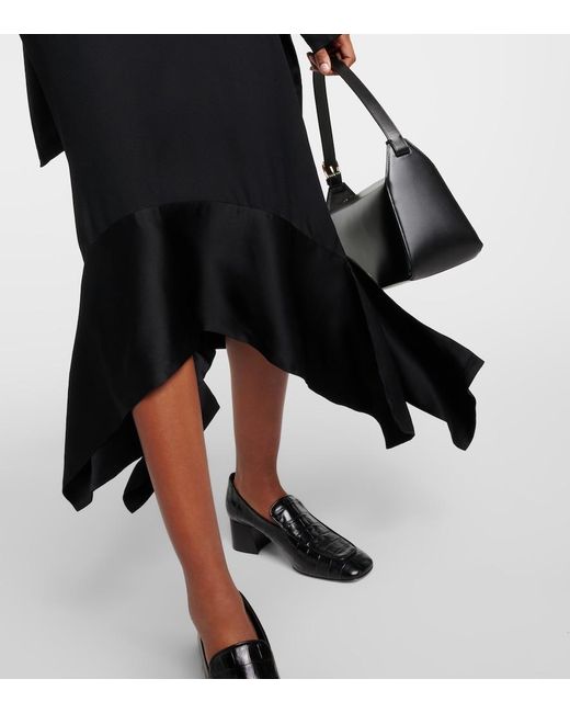 Totême Black Asymmetric Crepe-Texture Midi Skirt