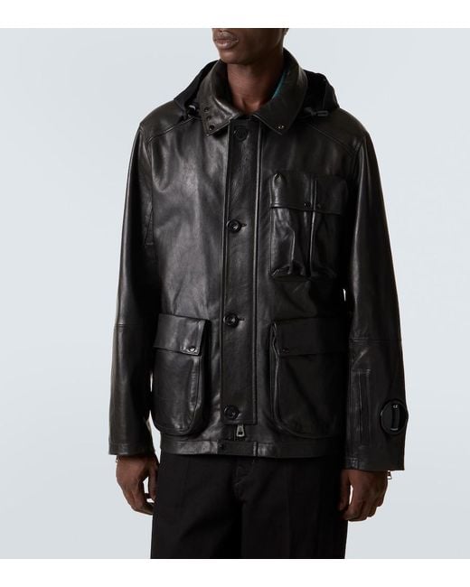 C P Company Black Lens Leather Jacket for men